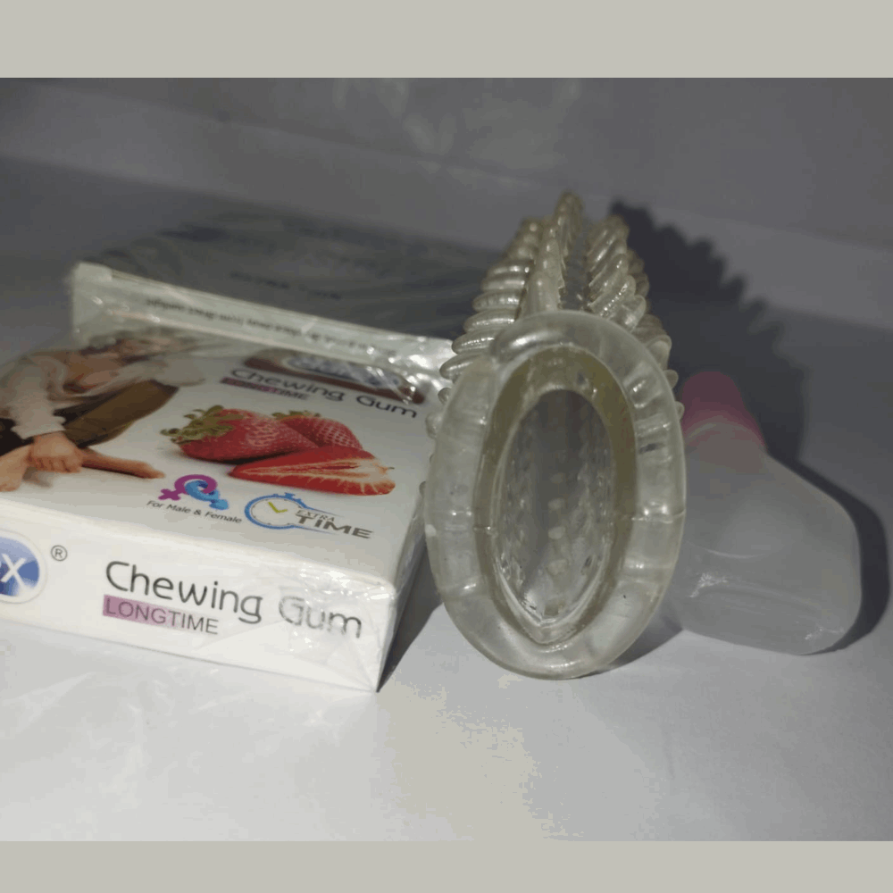 Reusable Silicone Textured Sleeve â Washable Crystal Condom with free gift bubble gum + Durex Condom 3 pack
