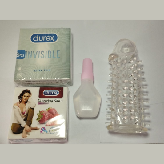 Reusable Silicone Textured Sleeve – Washable Crystal Condom with free gift bubble gum + Durex Condom 3 pack