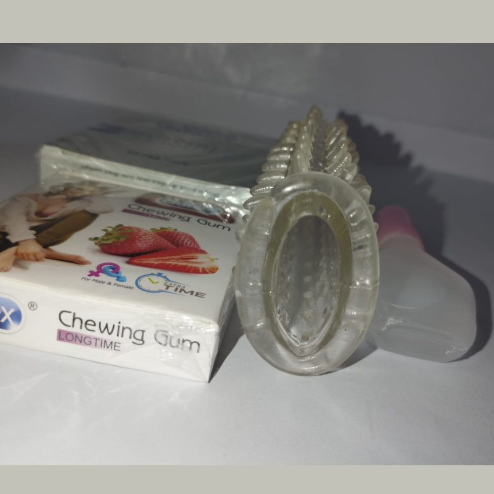 Reusable Silicone Textured Sleeve – Washable Crystal Condom with free gift bubble gum + Durex Condom 3 pack