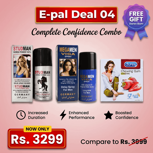 Studman Delay Spray + MegaMen Delay Spray Combo Deal – FREE Durex Gums (2 Packs) Gift | Performance Support Bundle | Discreet Delivery in Pakistan