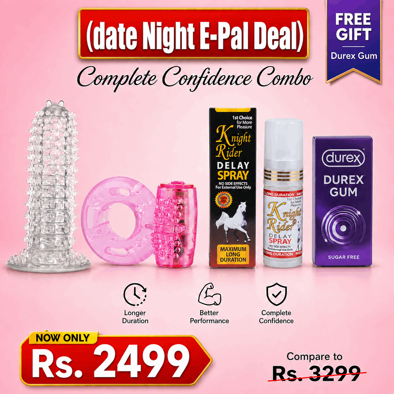 Crystal Condom, Butterfly Ring & Knight Rider Delay Spray Deal – FREE Durex Gum Gift | Buy Online in Pakistan | COD Available