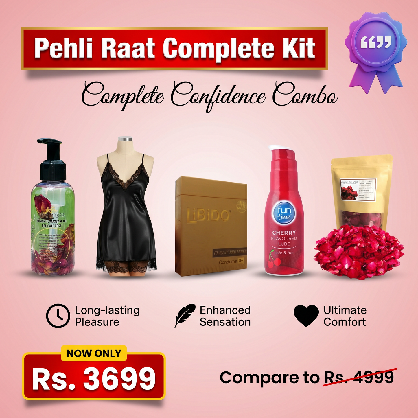 Pehli Raat Complete Kit — Nighty + Timing Condom + Massage Oil | Wedding Night Bundle Pakistan