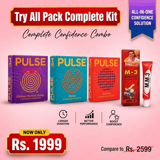 Try All Pack — Ultra Thin + Dotted + Timing Condom +MM3 Timing Cream | 9 Condoms Variety Pack Pakistan COD