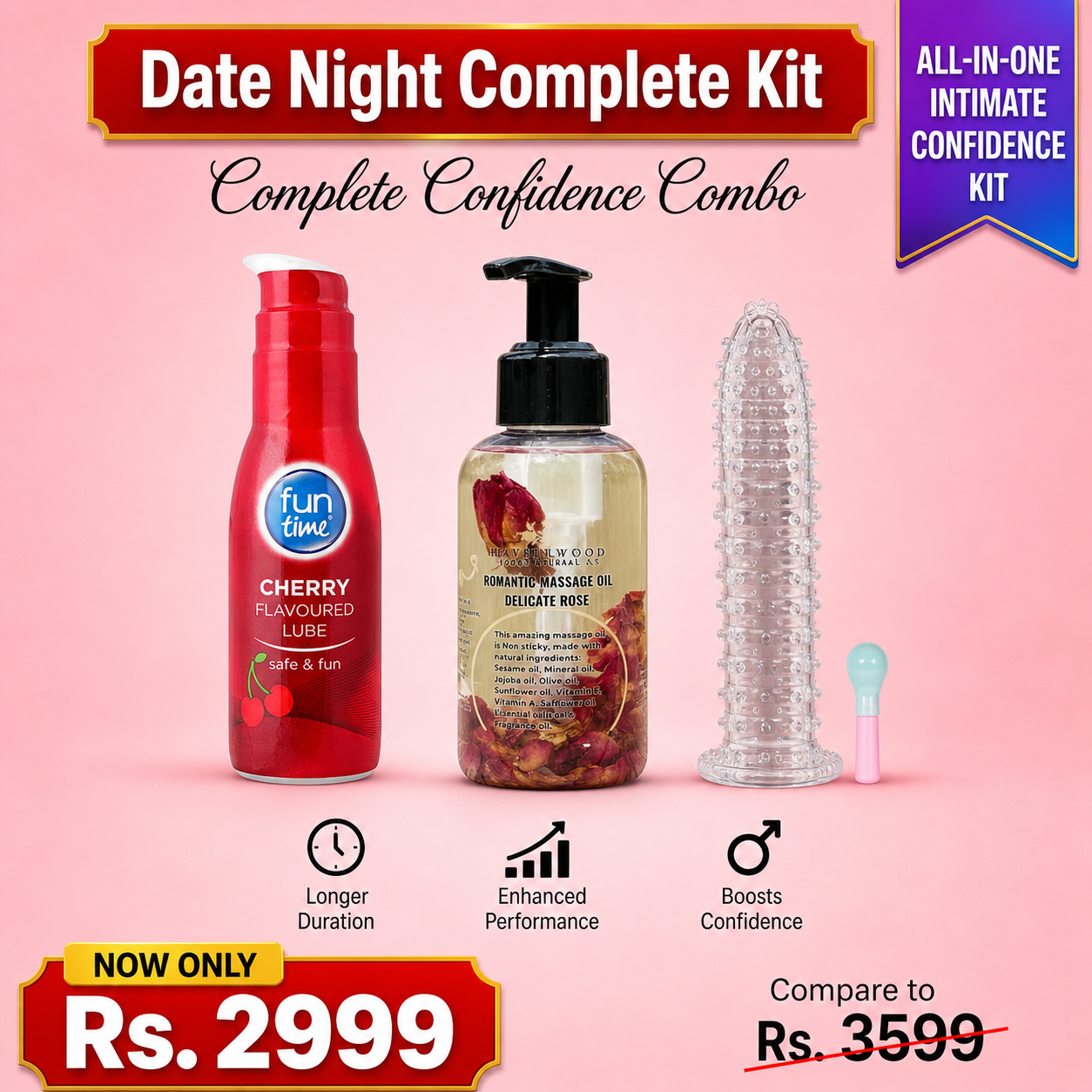 Date Night Deal — Massage Oil + Crystal Condom + Lubricant | Couples Date Night Kit Pakistan COD