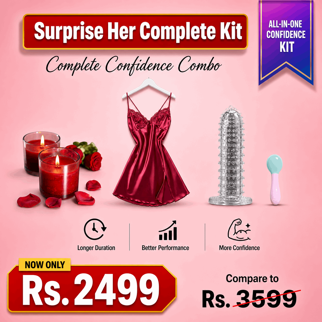 Surprise Her Kit — Satin Nighty + Romantic Candle + Crystal Condom | Gift Box Pakistan COD