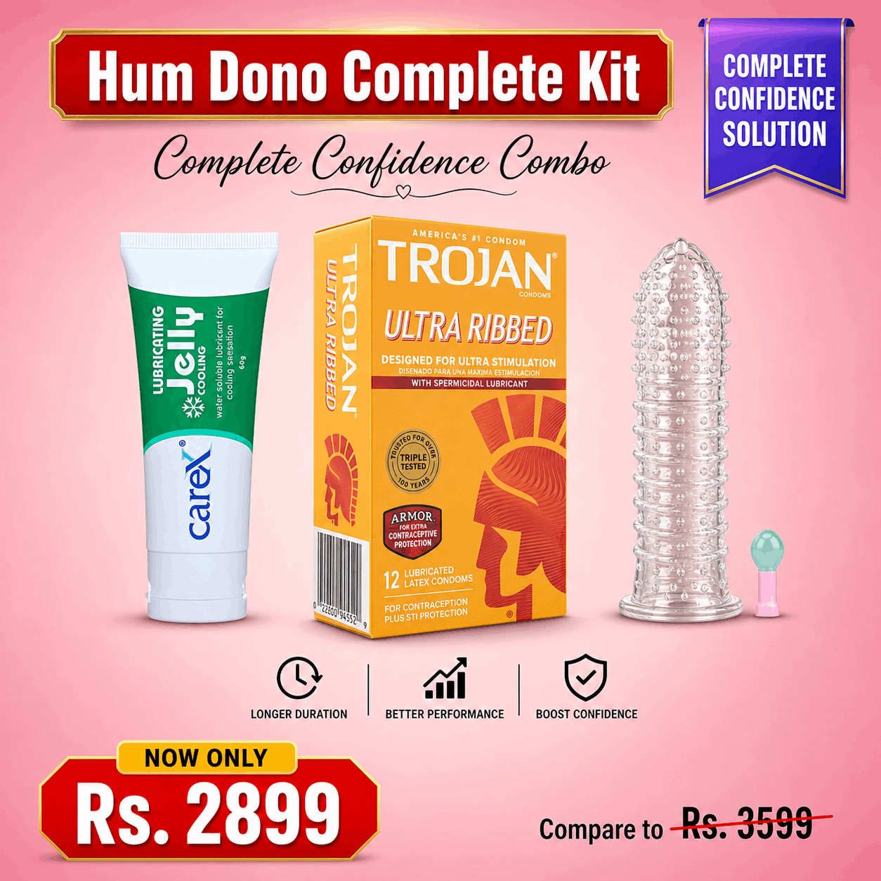 Carex Lube + Trojan 12s + Crystal Condoms — Complete Hum Dono Comfort Combo