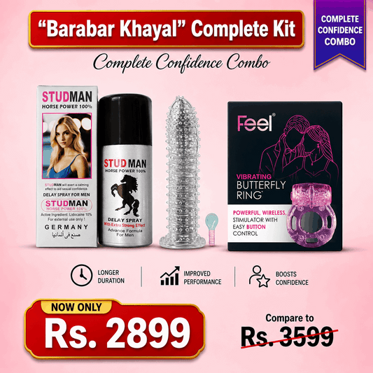 Studman Delay Spray + Crystal Condoms + Vibrating Ring — Performance Barabar Khayal Combo