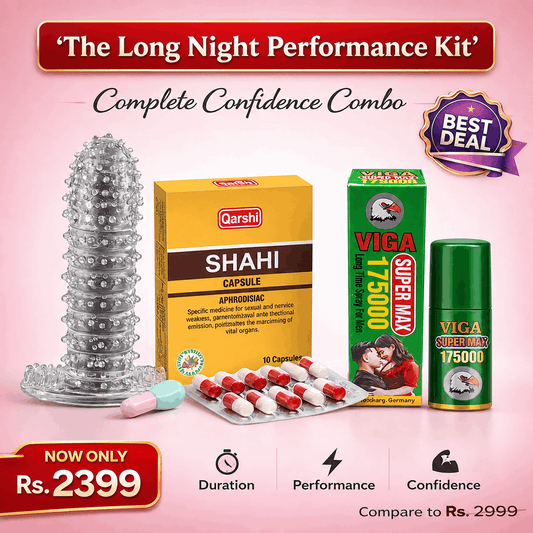 Crystal Condoms + Shahi Capsules + Viga Delay Spray — Complete Stamina Combo