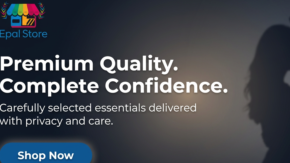 Advertisement for a product store with a couple embracing and text about premium quality and privacy.