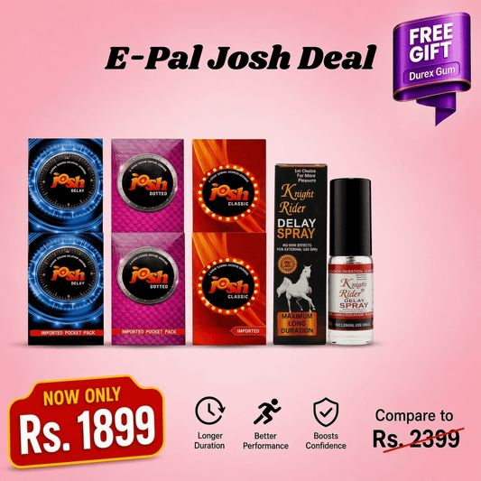 Josh Condoms Bundle Deal – 6 Packs (2 Each Variant) + FREE Knight Rider Spray Inside | Premium Protection Combo | Discreet Delivery in Pakistan